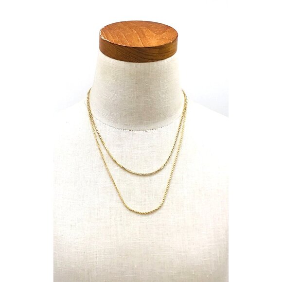 Vintage Style Gold-Tone Double-Layer Necklace With Rope Chain & Rhinestone Chain - Picture 4 of 4